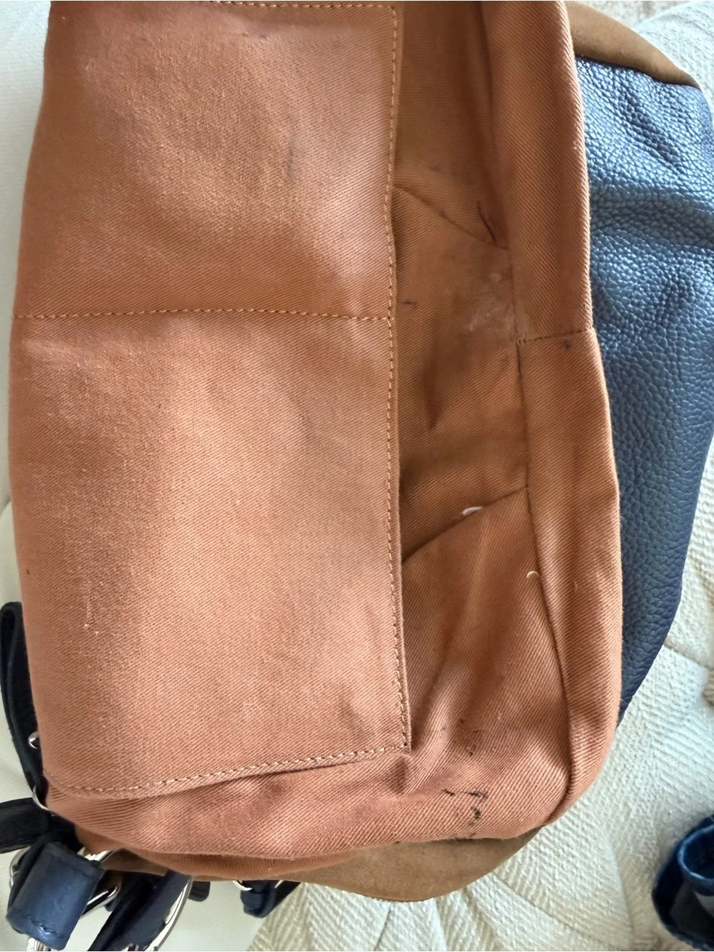 Sundance Genuine Leather & Suede Hobo Bag — Navy/Cognac Made In Italy